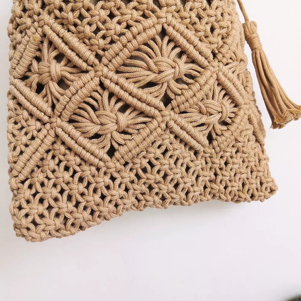 Handmade White Macrame Bag On The White Wall Eco Friendly Hobby Knitting  Handmade Macrame Modern Summer Concept Copy Space Stock Photo - Download  Image Now - iStock